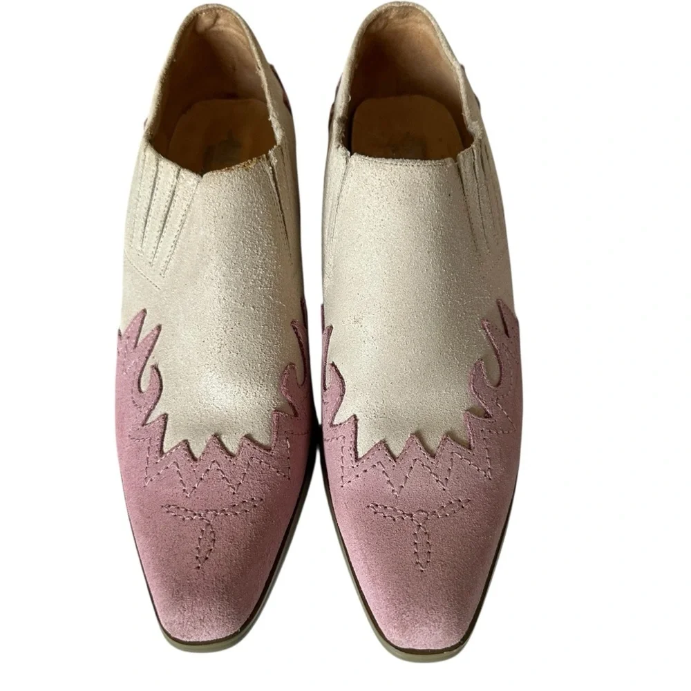 Oak Tree Western Suede Booties Pink Cream Size 8